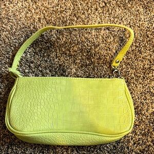 Lime Green Crocodile-Embossed Shoulder Bag